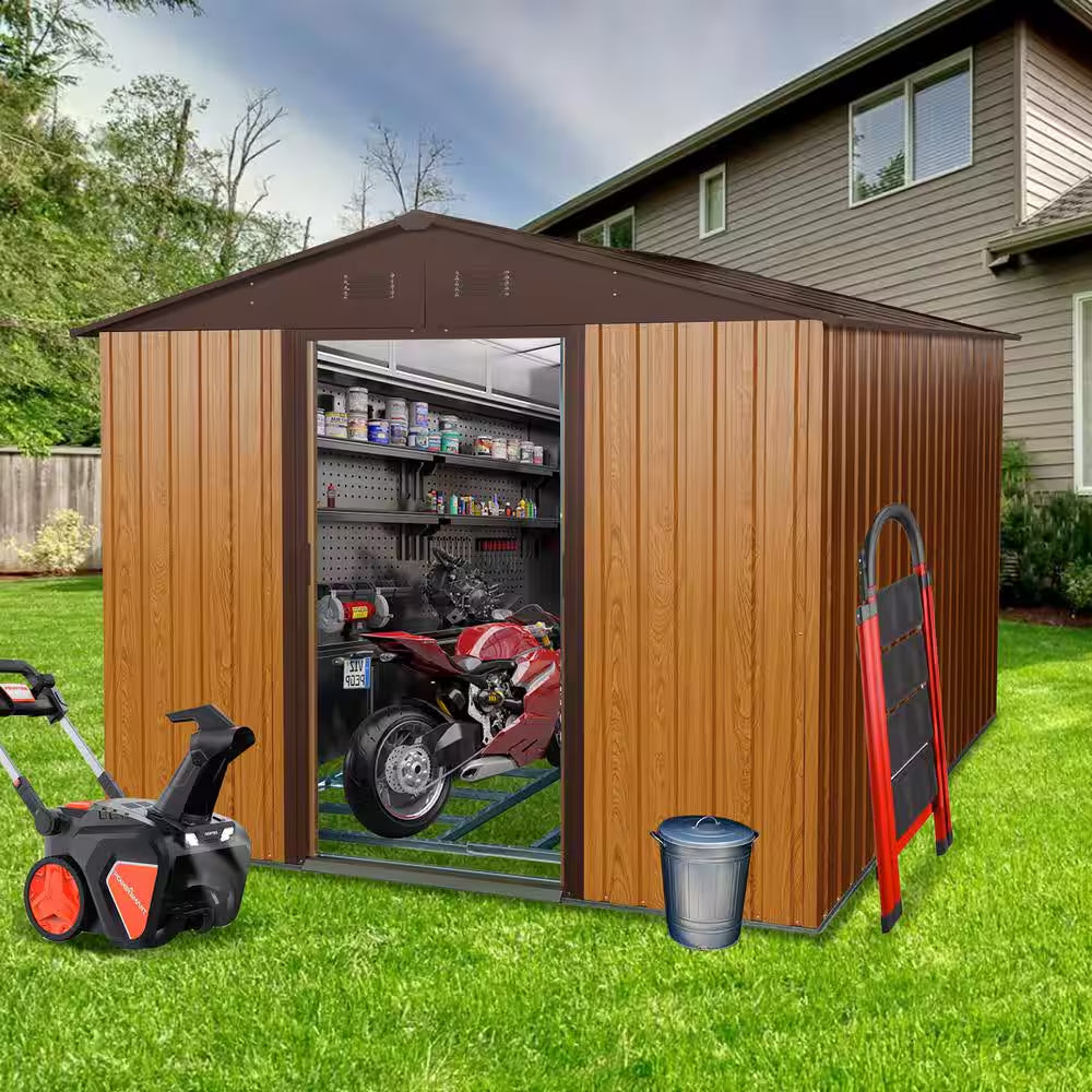 8 Ft. X 10 Ft. Outdoor Metal Storage Shed in Coffee with Metal Foundation (80 Sq. Ft.)