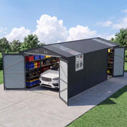 20X13 FT. Black Metal Outdoor Storage Shed Utility Tool House with Window, 2 Doors and 4 Vents