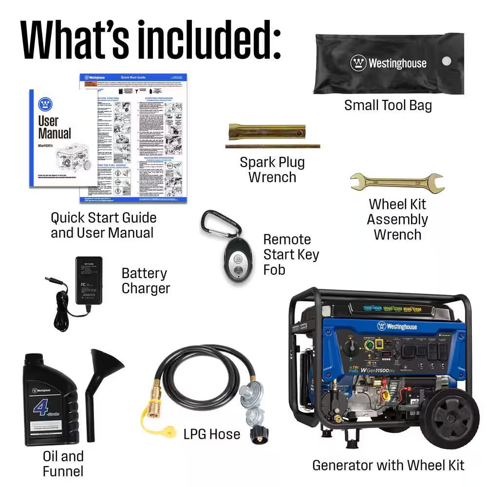 14,500/11,500-Watt Remote Electric Start Tri-Fuel Portable Generator with Low THD, 50A Outlet and CO Sensor
