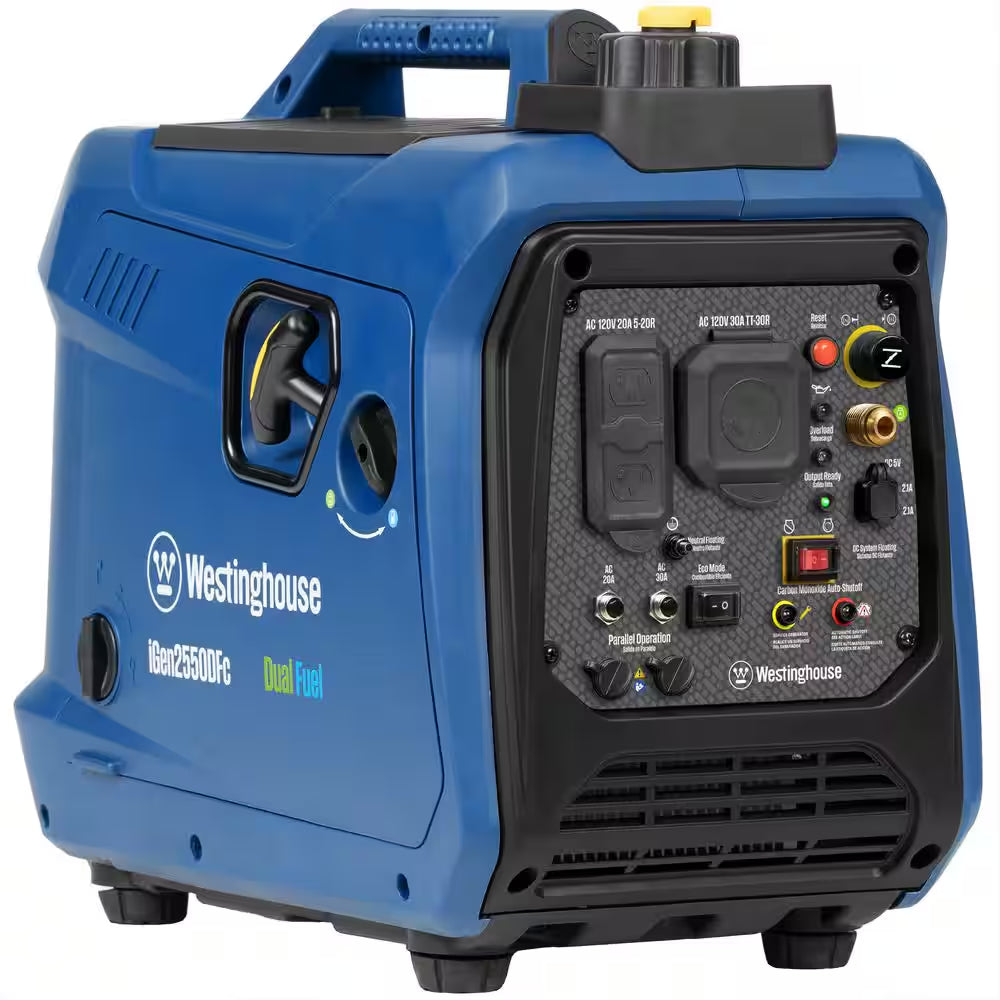 2,550 Watt Dual Fuel Gas and Propane Powered Portable Inverter Generator with Recoil Start