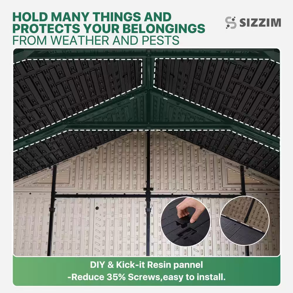 8 Ft. W X 6 Ft. D Outdoor Gray Resin Storage Plastic Shed with Lockable Door and Floor (47 Sq. Ft.)