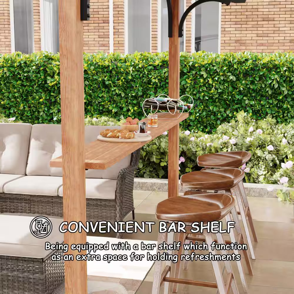 13 Ft. X 8.5 Ft. Steel Patio Pergola with Beige Shade Canopy and Bar Shelf