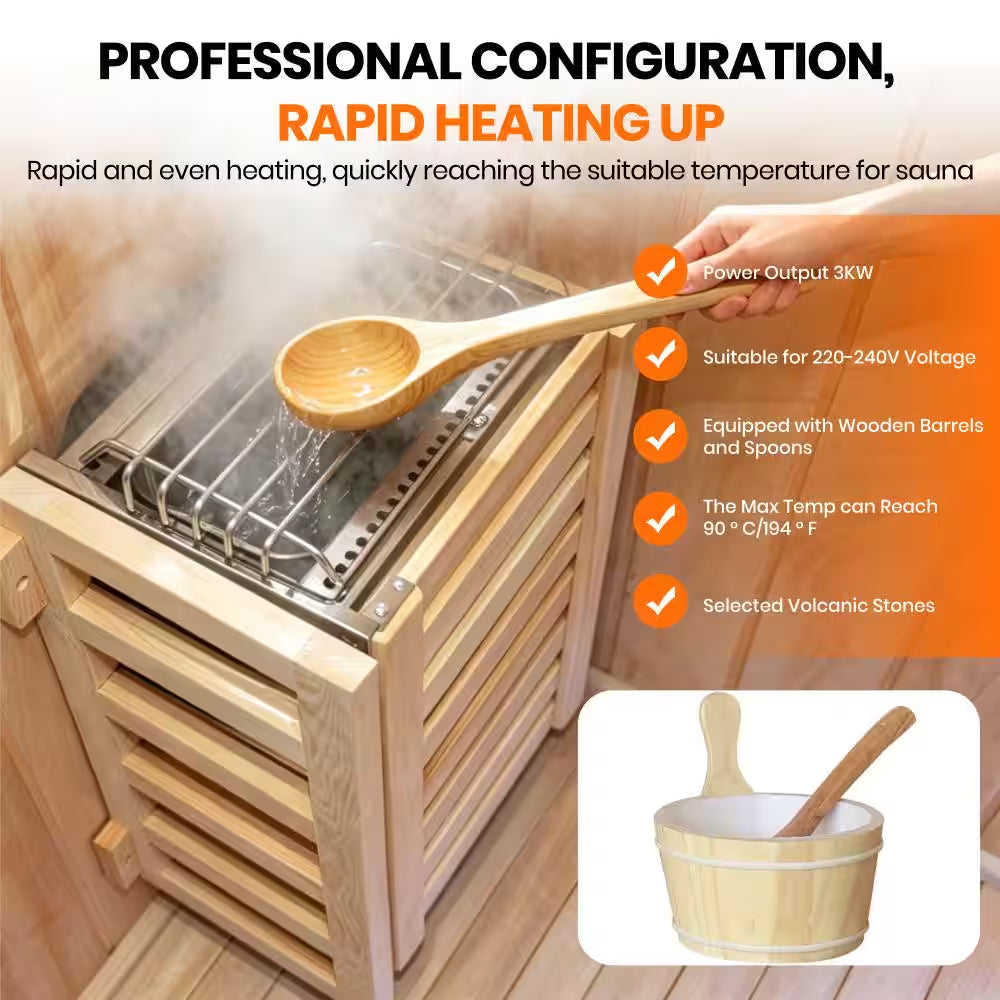 2-Person Indoor African Pine Wet/Dry Sauna with Electric Sauna Heater