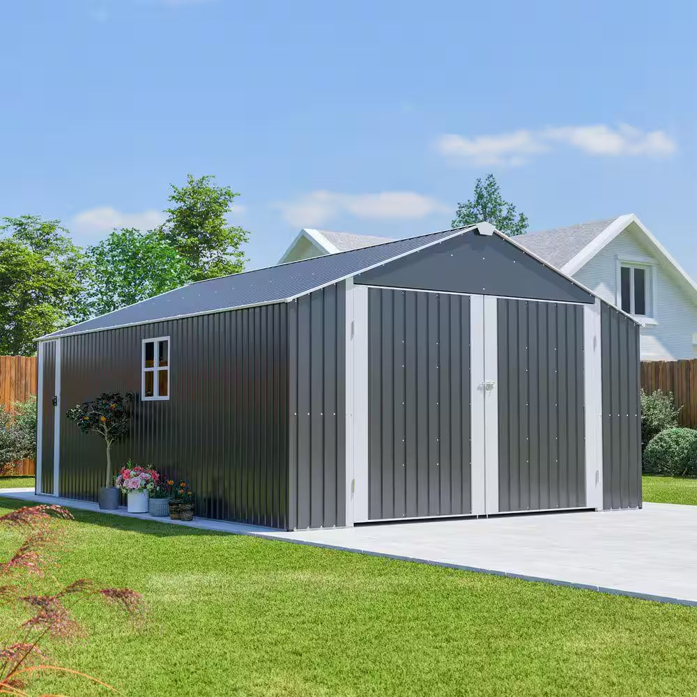 20 Ft. W X 12 Ft. D Outdoor Storage Metal Garden Tool Shed with Flexible and Lockable Doors (240 Sq. Ft.)