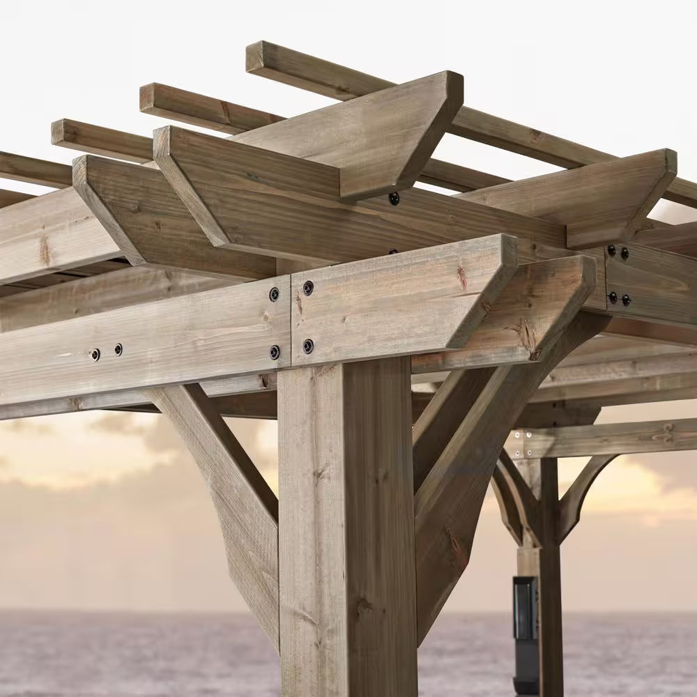 Somerville 14 Ft. X 10 Ft. Barnwood Stain All Cedar Wood Outdoor Pergola Shade Structure with Electric