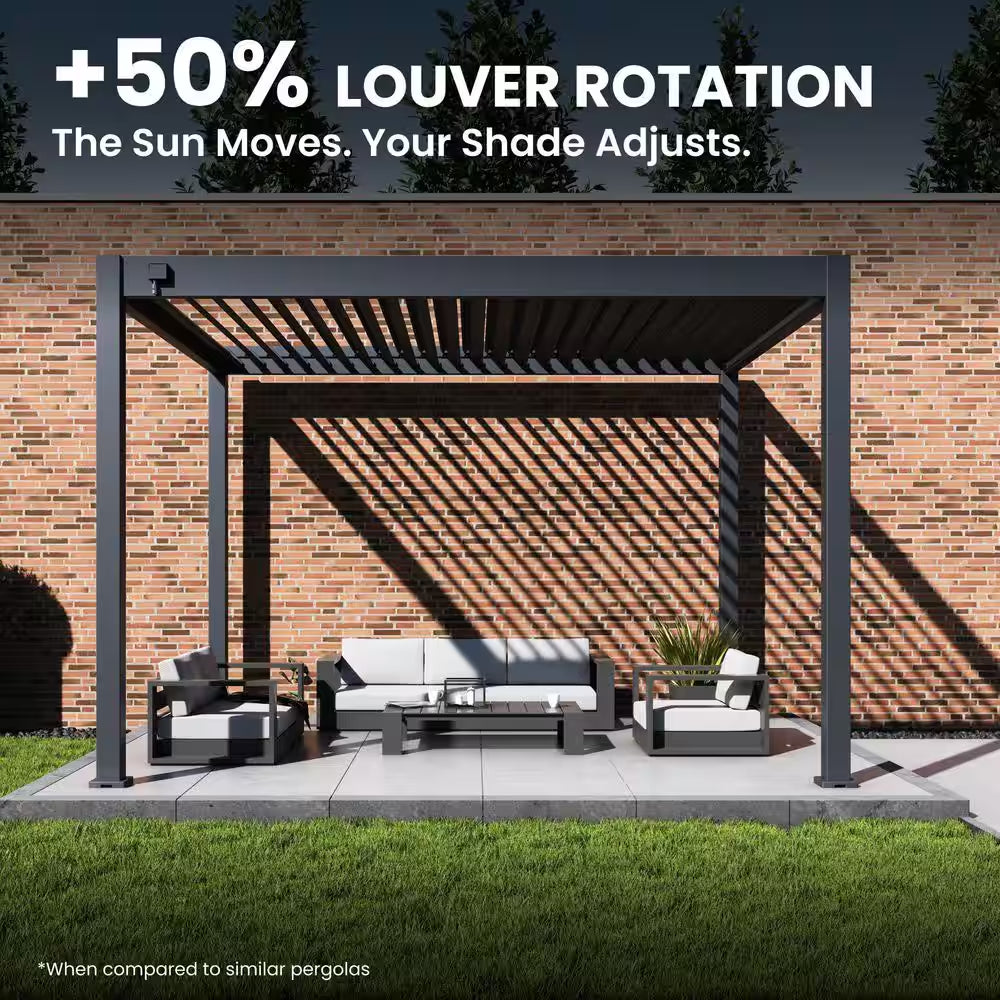 Grand Tuscan 10 Ft. X 12 Ft. Aluminum Louvered Pergola with Adjustable Roof, Slate Gray