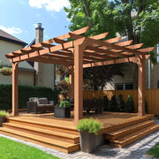 12 Ft. W X 10 Ft. D Cedar Wood Patio Pergola Shade Structure for Outdoor, Brown