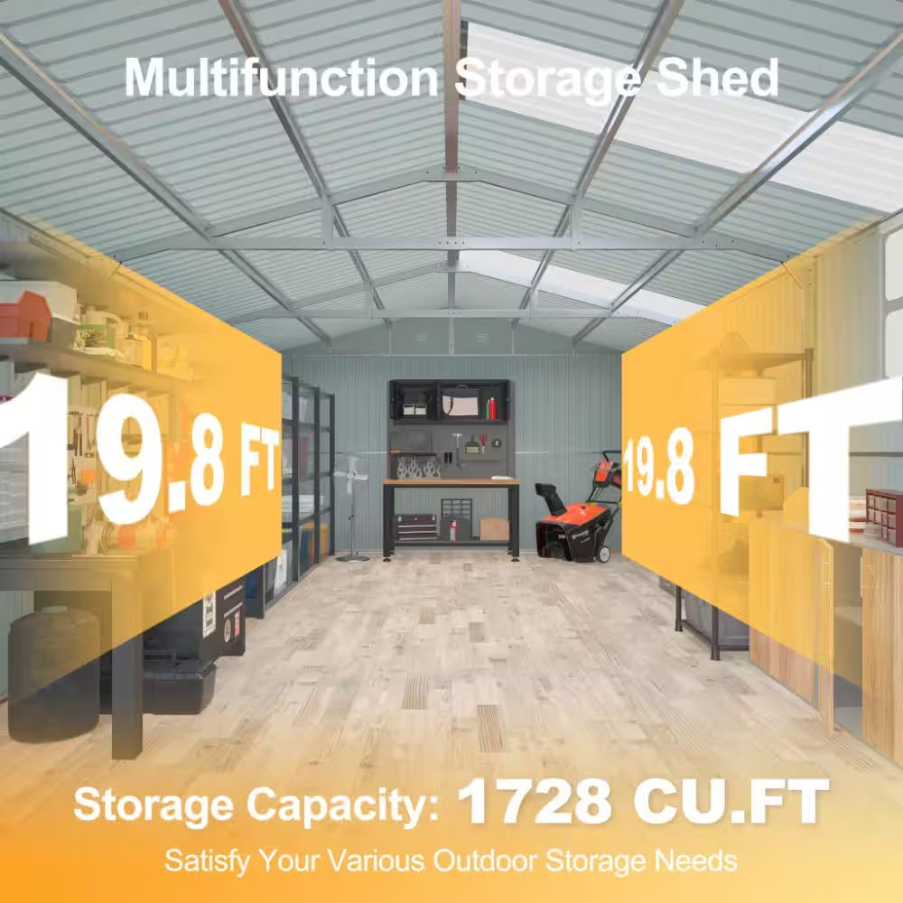20X13 FT. Black Metal Outdoor Storage Shed Utility Tool House with Window, 2 Doors and 4 Vents