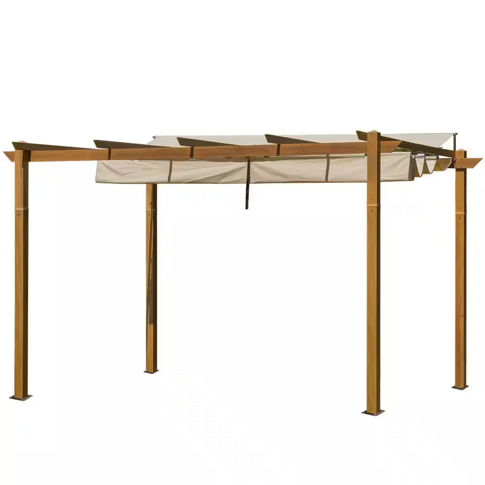 13 Ft. W X 9 Ft. D Aluminum Pergola with Weather-Resistant Retractable Canopy
