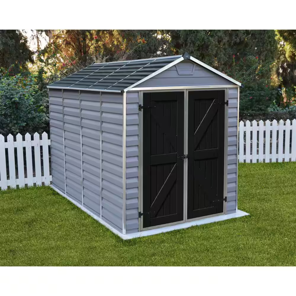 Skylight 6 Ft. W X 8 Ft. D Resin Plastic Outdoor Garden Storage Shed with Floor (45.2 Sq. Ft.) in Dark Gray Deco