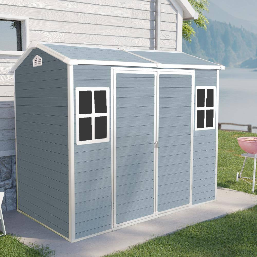 4 Ft. W X 8 Ft. D Gray Outdoor Storage Resin Shed with Floor, Outdoor Tool Shed for Gargen Patio Yard (32 Sq. Ft. )
