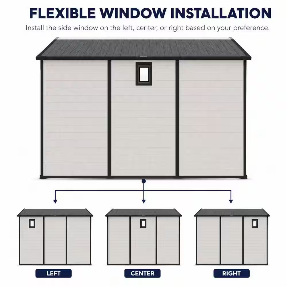 8X10 FT Plastic Outdoor Storage Shed, Lockable Resin Tool Shed with Window and Floor, Beige (80 Sq. Ft.)