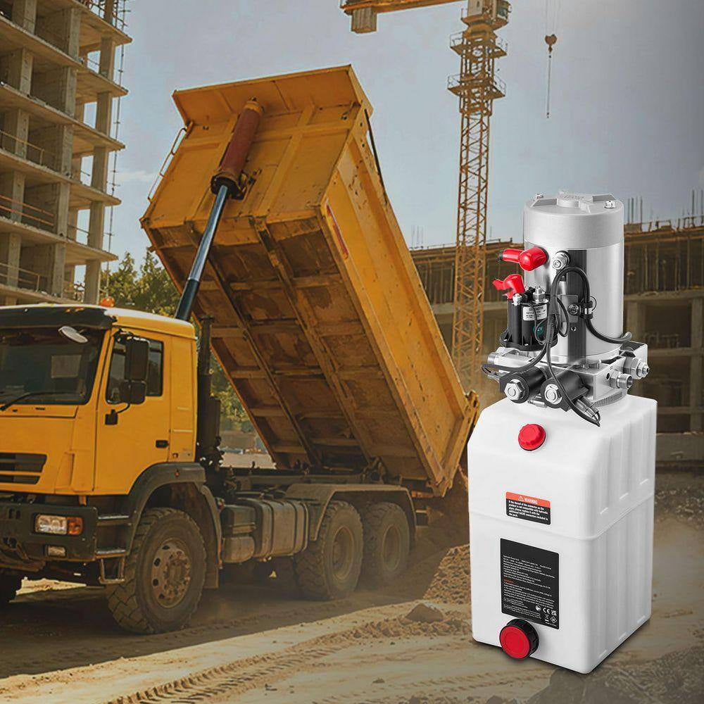 6 Qt. Hydraulic Power Unit, Double Acting Dump Trailer Pump, 3200 PSI Max Relief Pressure and 0.91 GPM Flow Rate, DC 12V