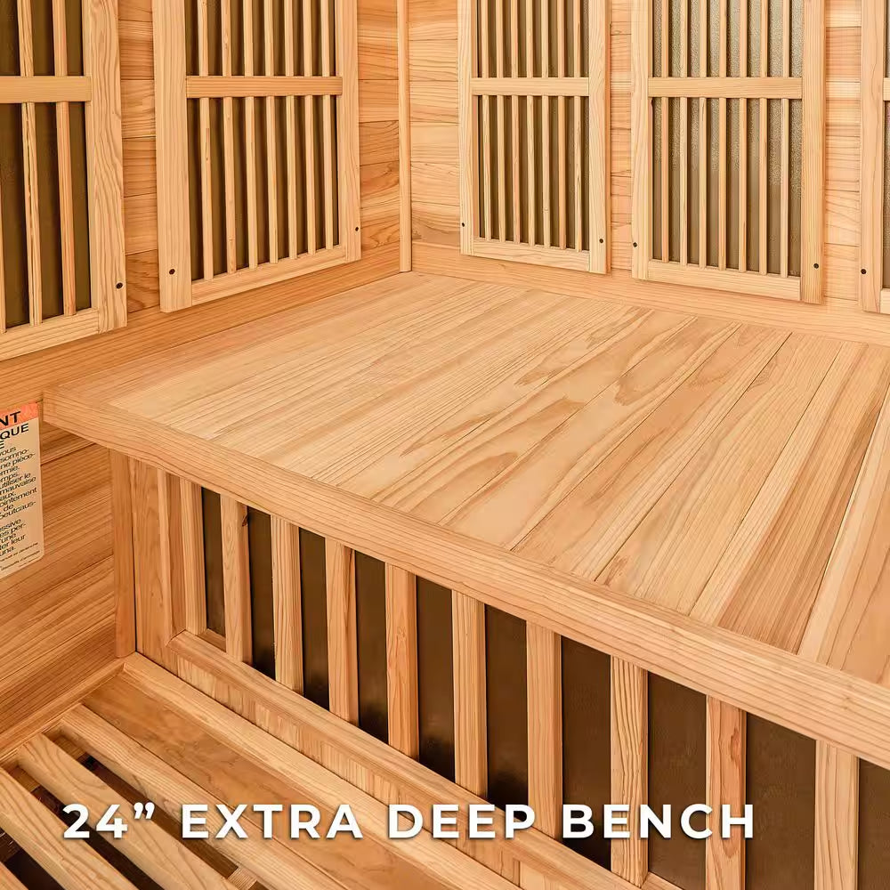 Rylan 4-Person Indoor Cedar Infrared Sauna with 10 Carbon Far-Infrared Heaters, Red Light Therapy and Chromotherapy