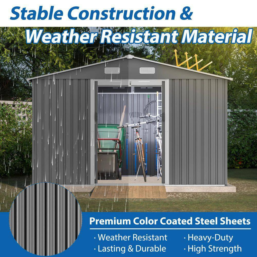 10 X 8' Outdoor Storage Shed, Metal Foundation & Lockable Doors, Tool Shed for Garden, Patio,Backyard Gray(78.78 Sq Ft.)