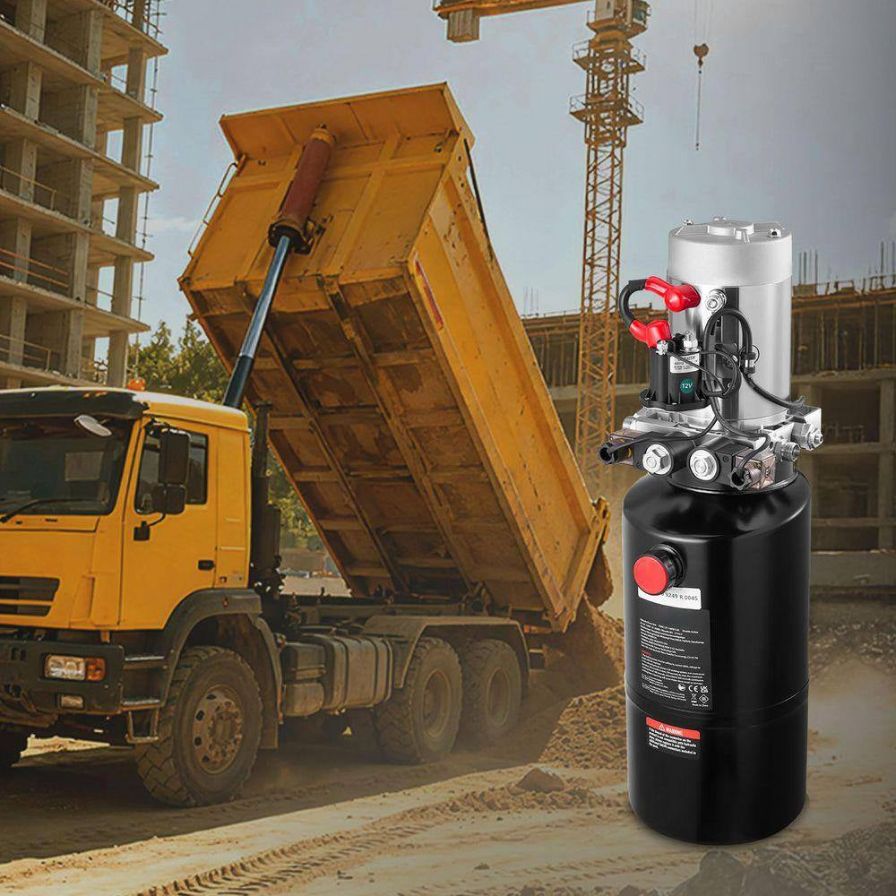 8 Qt. Hydraulic Power Unit, Double Acting Dump Trailer Pump, 3200 PSI Max Relief Pressure, 0.91 GPM Flow Rate DC 12-Volt