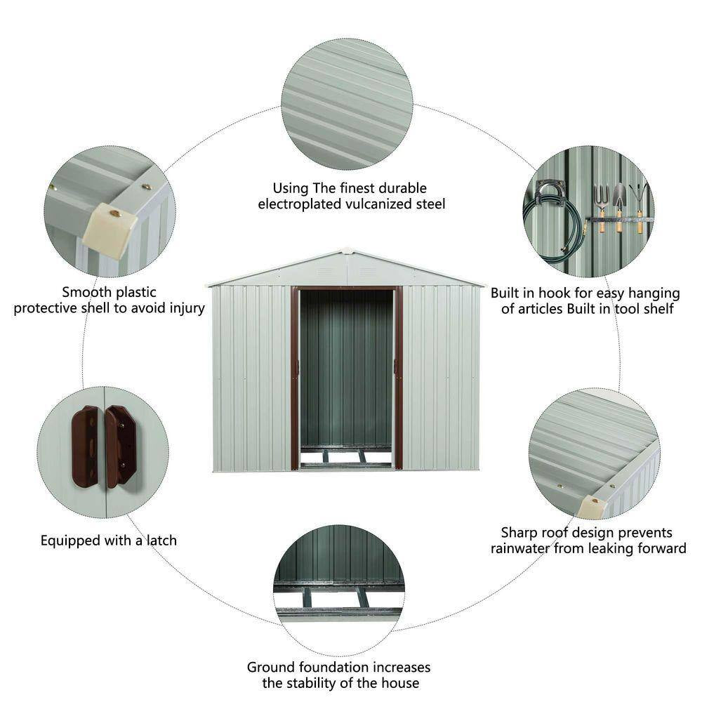 8 Ft.W X 4 Ft.D Outdoor Metal Storage Shed, Tool House with Metal Foundation for Patio, Yard, Lawn, White (30 Sq. Ft.)