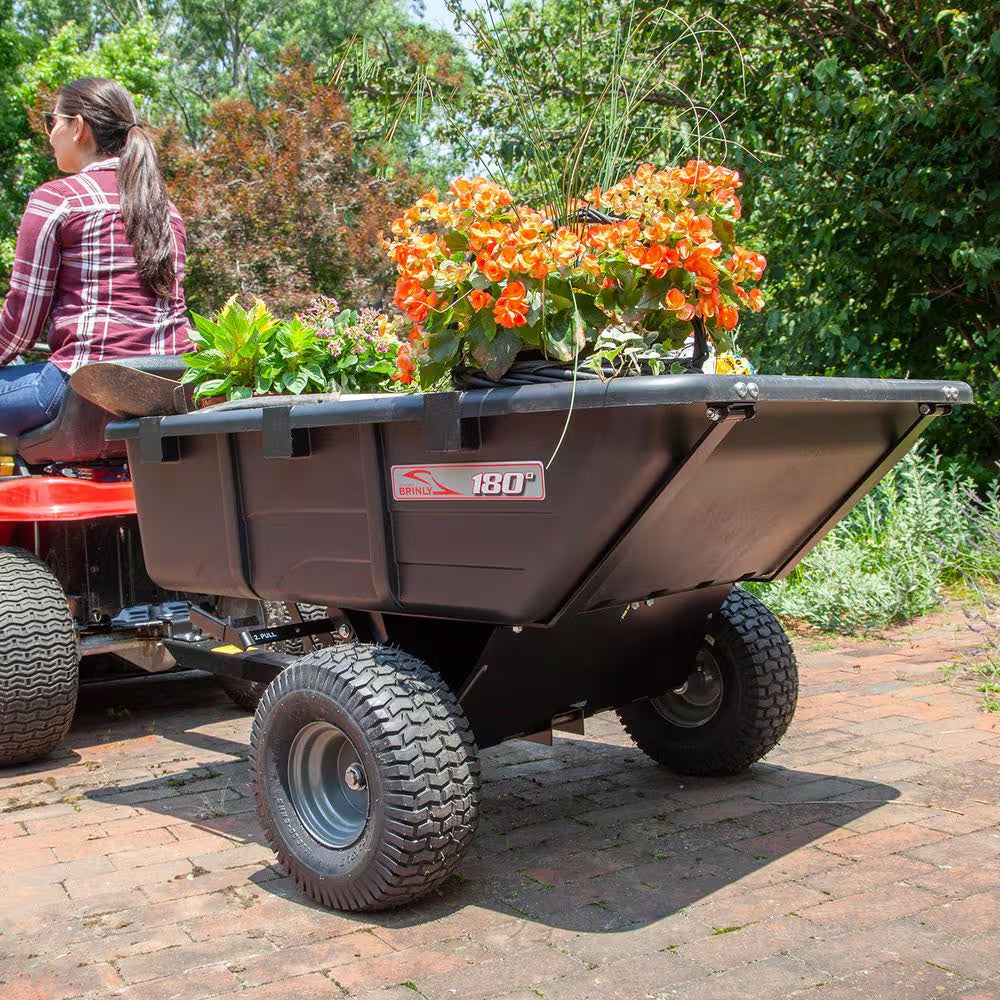 The Roger 180° Full Dump Cart with Durable Compression-Molded Poly Bed for Lawn Tractors and ZTR Mowers
