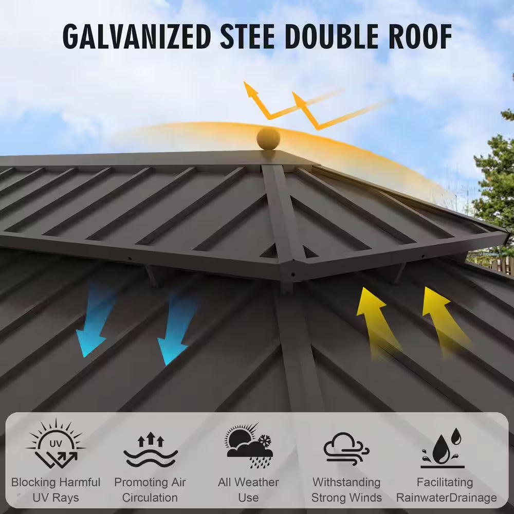 14 Ft. X 20 Ft. Aluminum Outdoor Gazebo Double Roof Canopyw/Netting, Curtains, Garden Tent for Patio, Backyard, Lawns