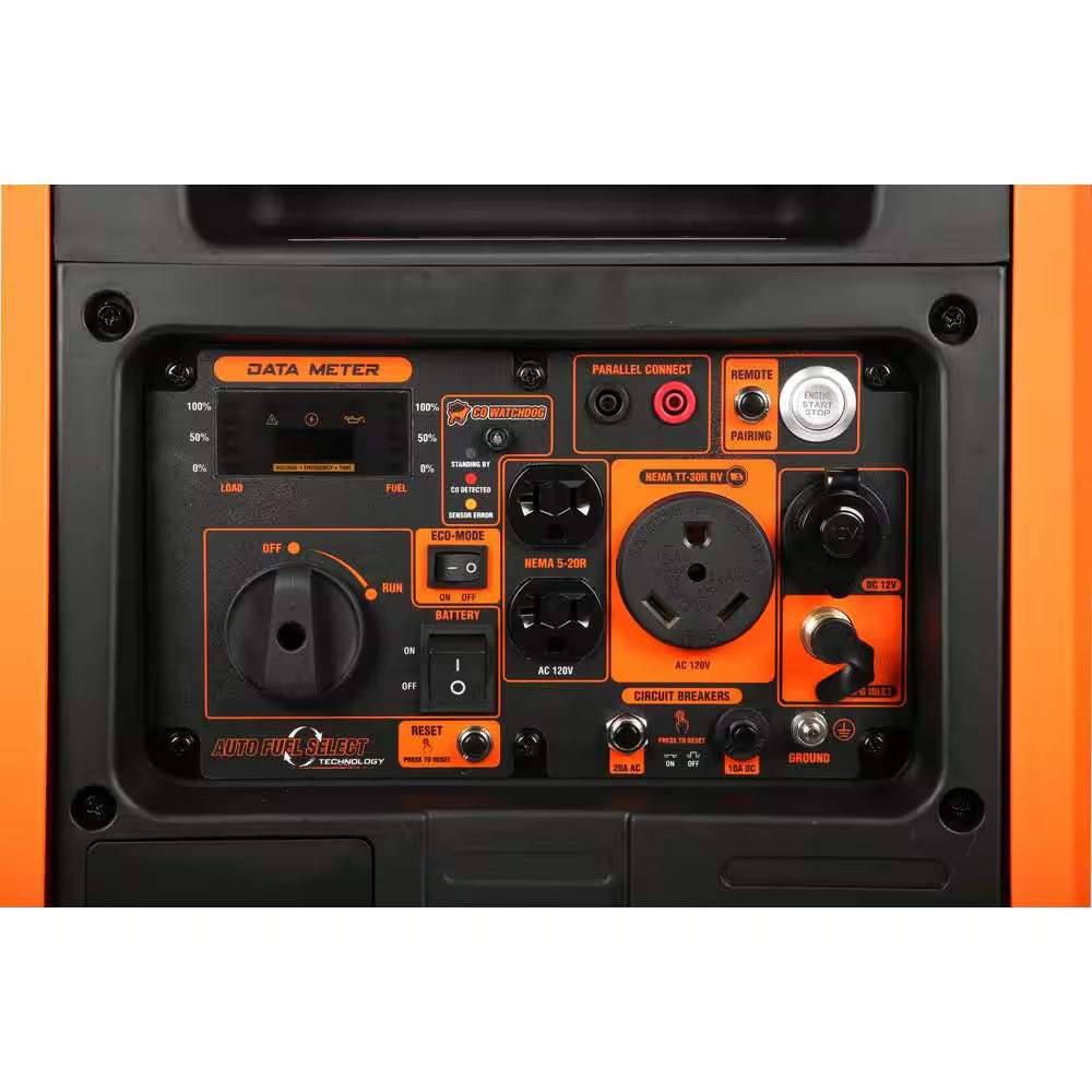 Super Quiet 4500/3500-Watt Remote Electric Start Gas-Powered Dual Fuel Rv-Ready Portable Inverter Generator, CO Watchdog