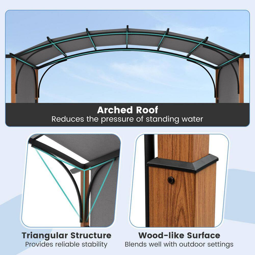 12 Ft. X 10 Ft. Metal Arched Top Patio Gazebos with Canopy in Gray