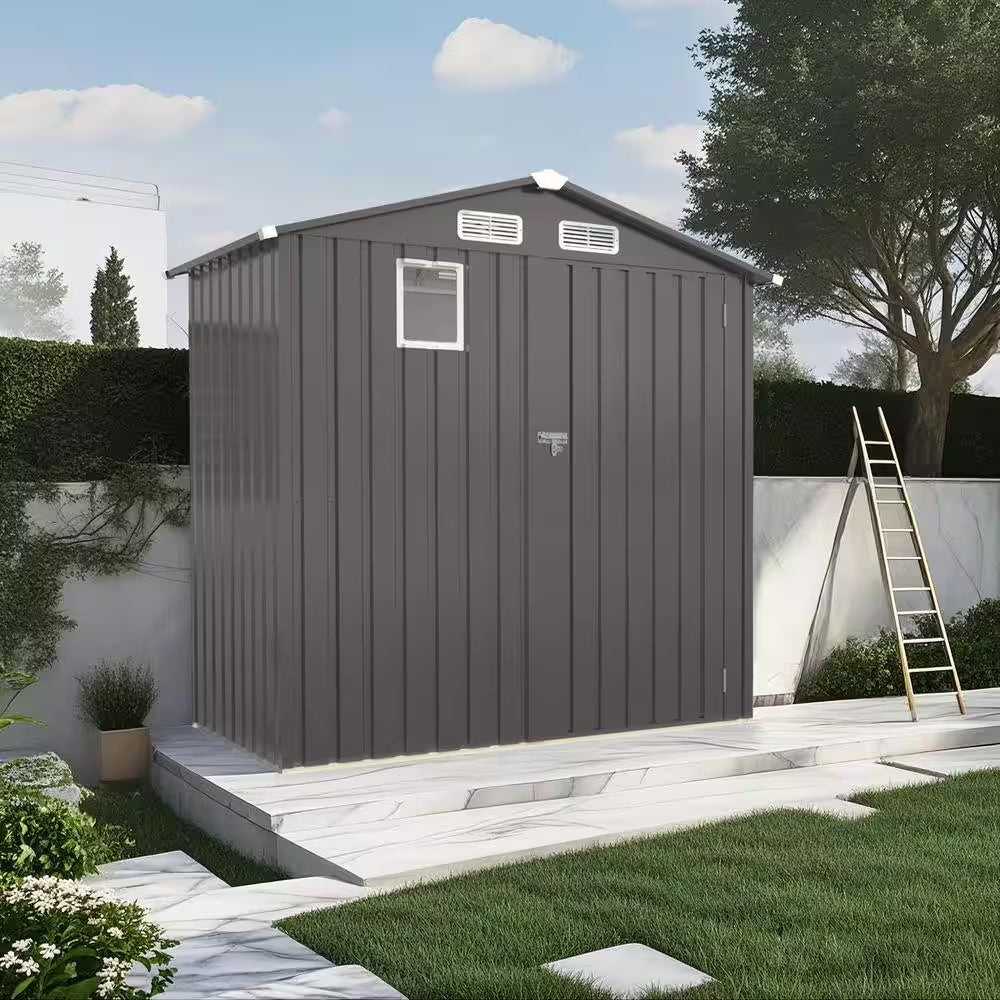 6 Ft.W X 3.5 Ft.D Outdoor Metal Storage Shed, Lockable Door Tool Shed with Window for Patio/Sundries, Gray (18 Sq. Ft.)