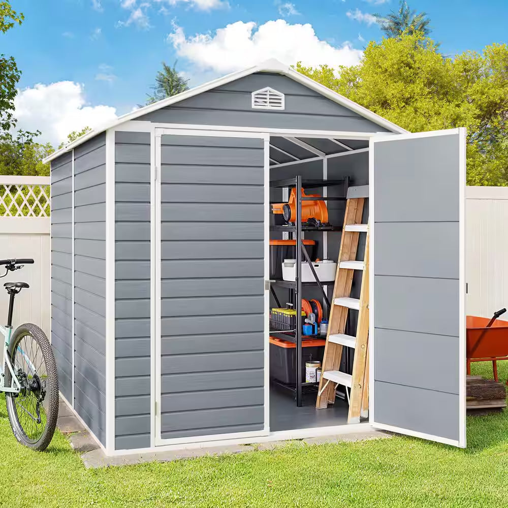 8 X 6 Ft. Gray Outdoor Storage Shed, Resin Garden Shed with Floor, Heavy-Duty, Fade-Resistant