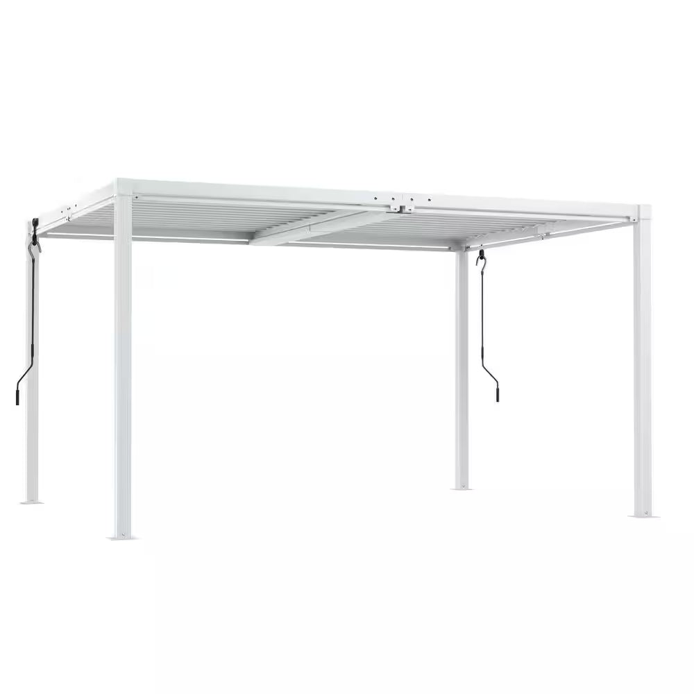 10 Ft. X 13 Ft. White Aluminum Louvered Pergola with Steel Roof