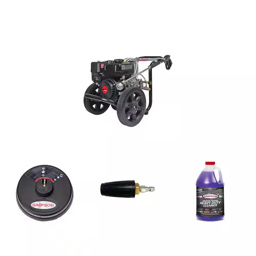 3400 PSI 2.5 GPM Gas Pressure Washer 195Cc Engine, 15 In. Surface Cleaner, Turbo Nozzle, 1 Gal. Cleaner