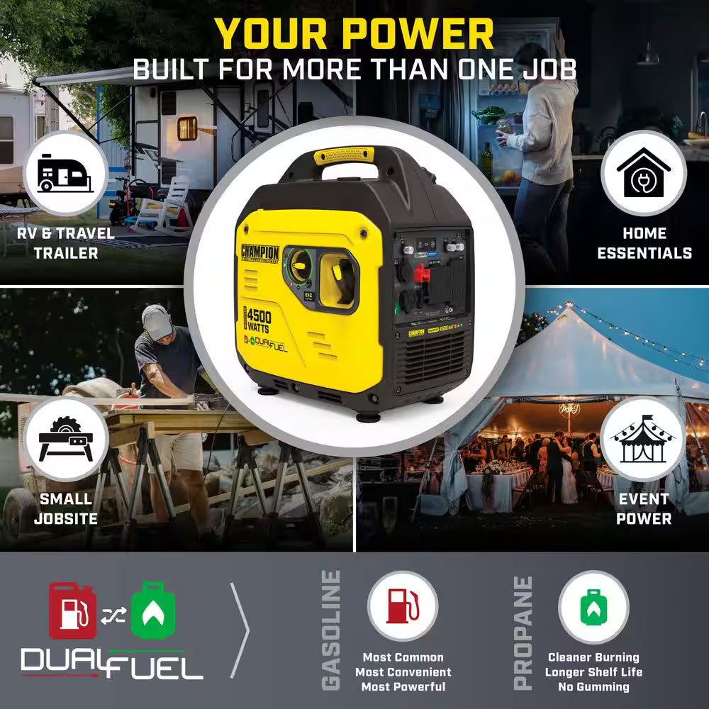 4500/3250-Watt Recoil Start Gas, Propane Dual Fuel Inverter Generator, Free 3-Year Warranty for RV and Home