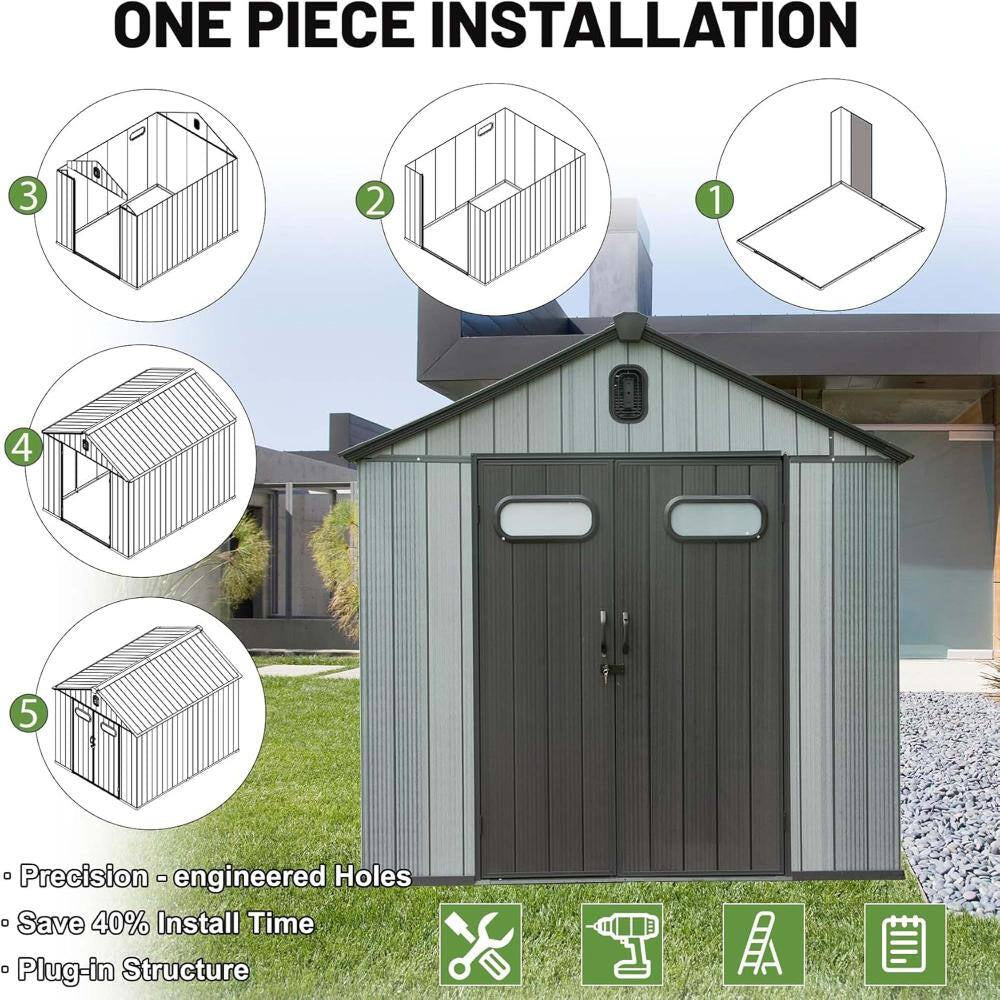 12 Ft. W X 8 Ft. D Outdoor Resin Storage Shed with Lockable Door, Waterproof outside Sheds with Windows for Patio, Grey