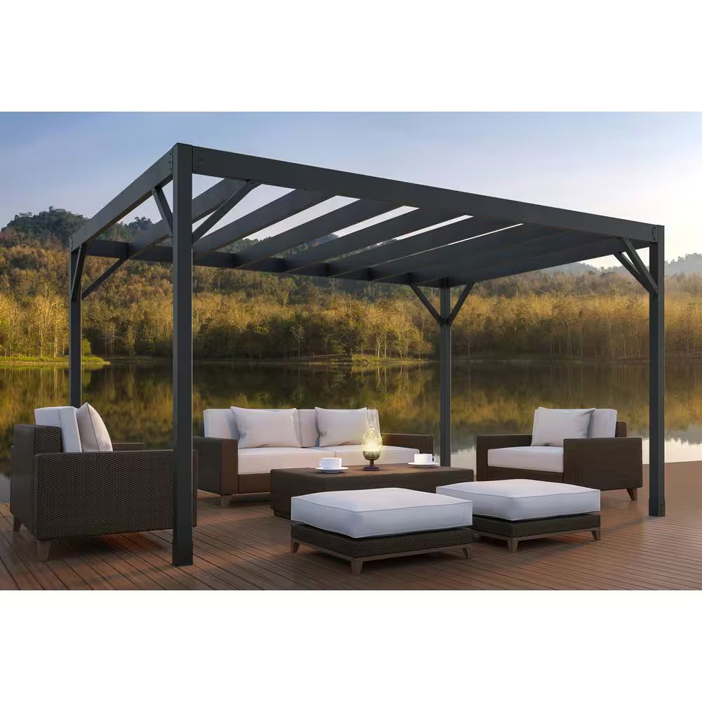 Evolution 10 Ft. X 14 Ft. Black Modern Heavy Duty Steel Pergola Kit