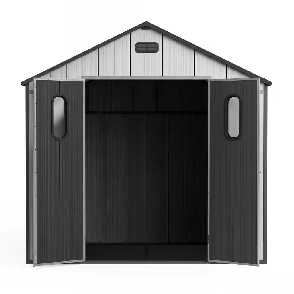 8 Ft. W X 6 Ft. D Resin Outdoor Storage Shed with Floor, Plastic Garden Tool House, Storage Building (48 Sq. Ft.)