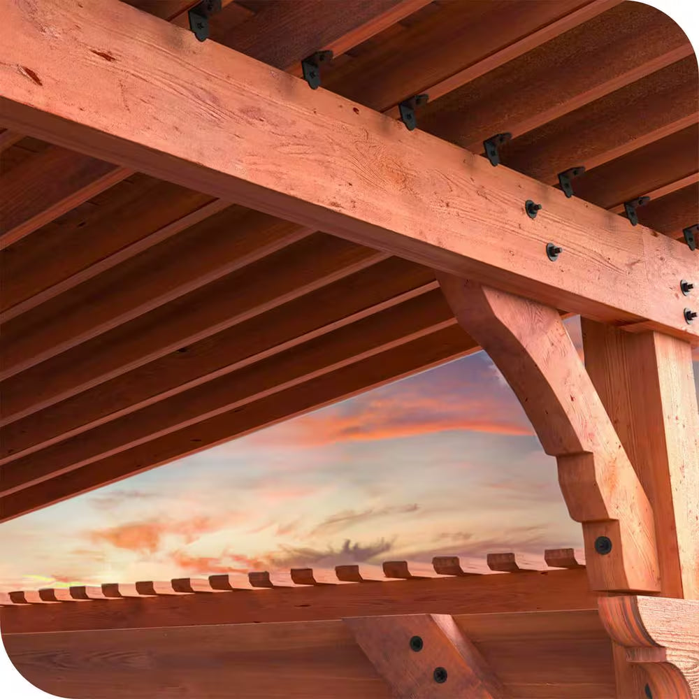 Pro Installed Meridian 32 Ft. X 16 Ft. Natural Heavy Timber 3-Tier Outdoor Patio Shade Pergola-Solid Roof Construction