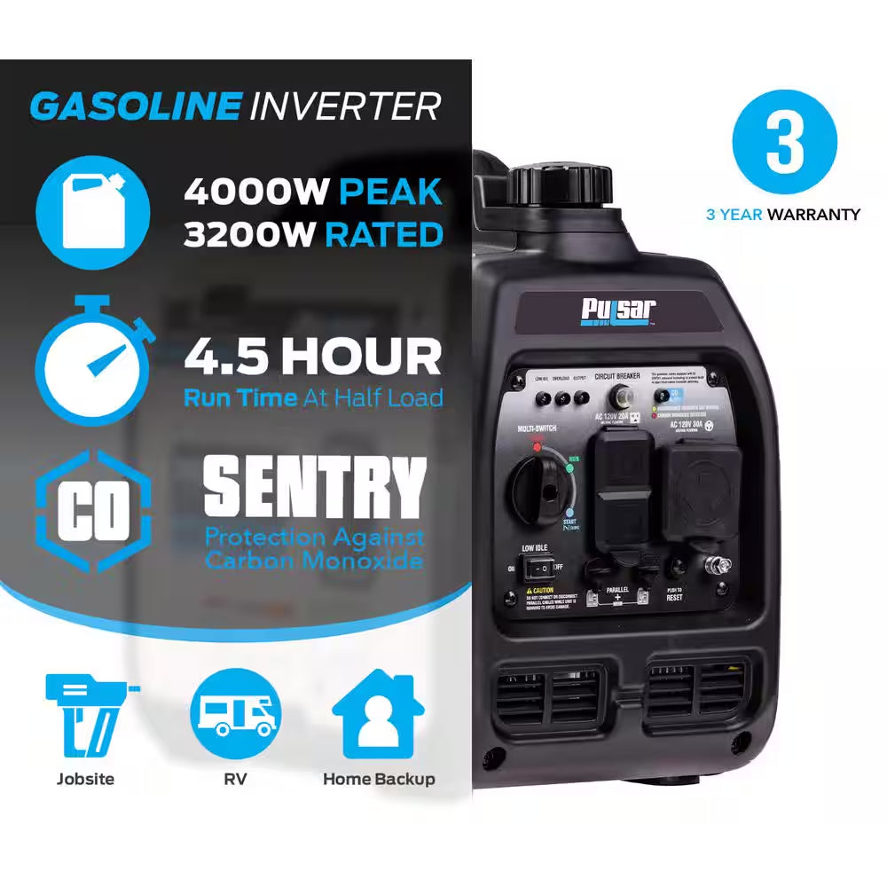 4,000-Watt Super Quiet Gasoline Powered Inverter Generator with Recoil Start and CO Alert
