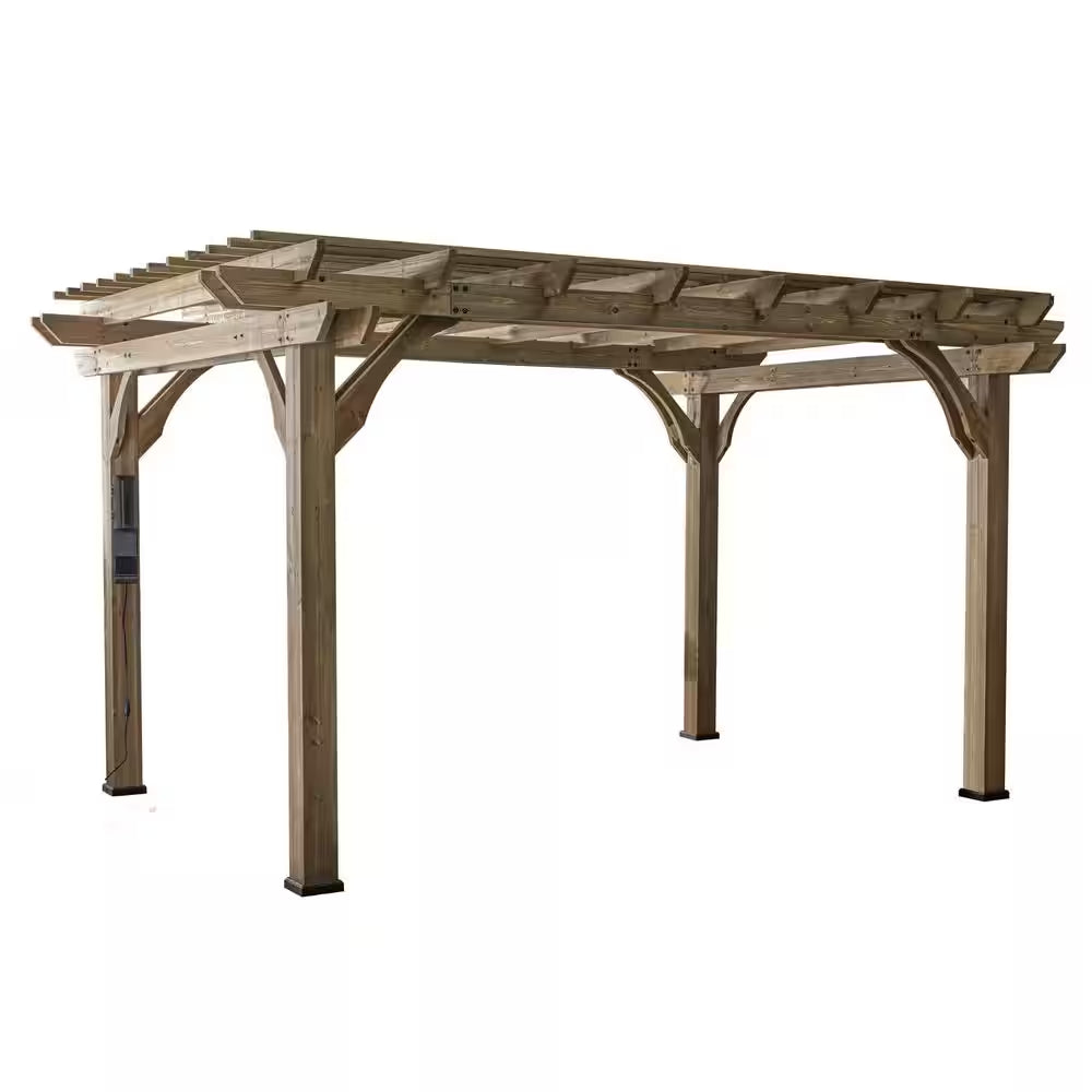 Somerville 14 Ft. X 10 Ft. Barnwood Stain All Cedar Wood Outdoor Pergola Shade Structure with Electric