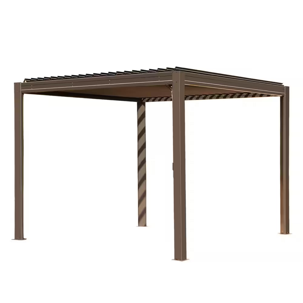 10 Ft. X 10 Ft. Brown Aluminum Metal Louvered Pergola
