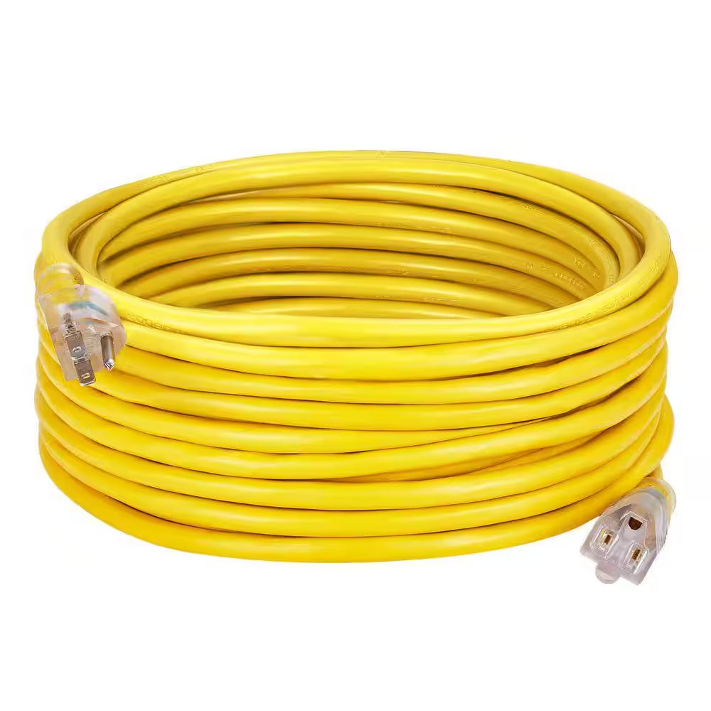 100 Ft. Heavy Duty Extension Cord 12AWG 15 Amp 125-Volts 1875W Generator Extension Cord with Lighted End Flexible