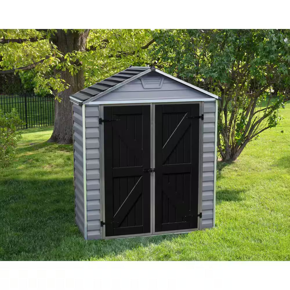 Skylight 6 Ft. W X 8 Ft. D Resin Plastic Outdoor Garden Storage Shed with Floor (45.2 Sq. Ft.) in Dark Gray Deco