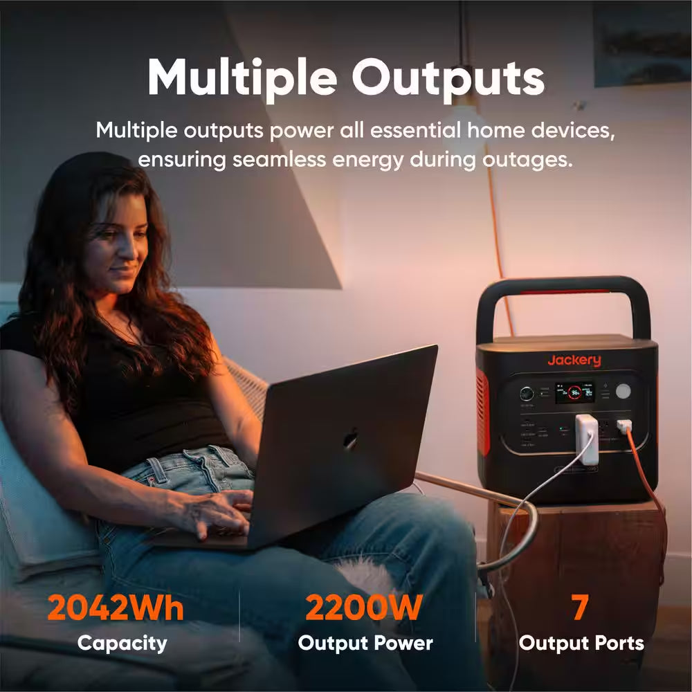 2200W/4400W Peak Push Button Start Battery Generator Explorer 2000 V2 W/1 Pcs 10 M Extension Cable for Outdoors/Indoors