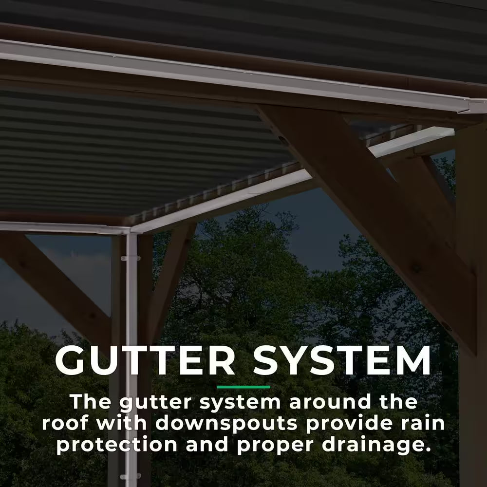 Meridian 10 Ft. X 12 Ft. Premium Cedar Patio Shade Pergola with Gray Louvered Roof Panels and Built-In Gutter System