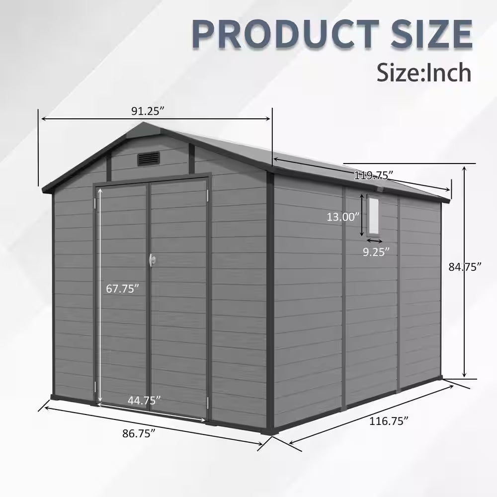 8 Ft. W X 10 Ft. D Dark Gray Resin Lockable Outdoor Storage Shed Tool Shed with Window and Floor (80 Sq. Ft.)