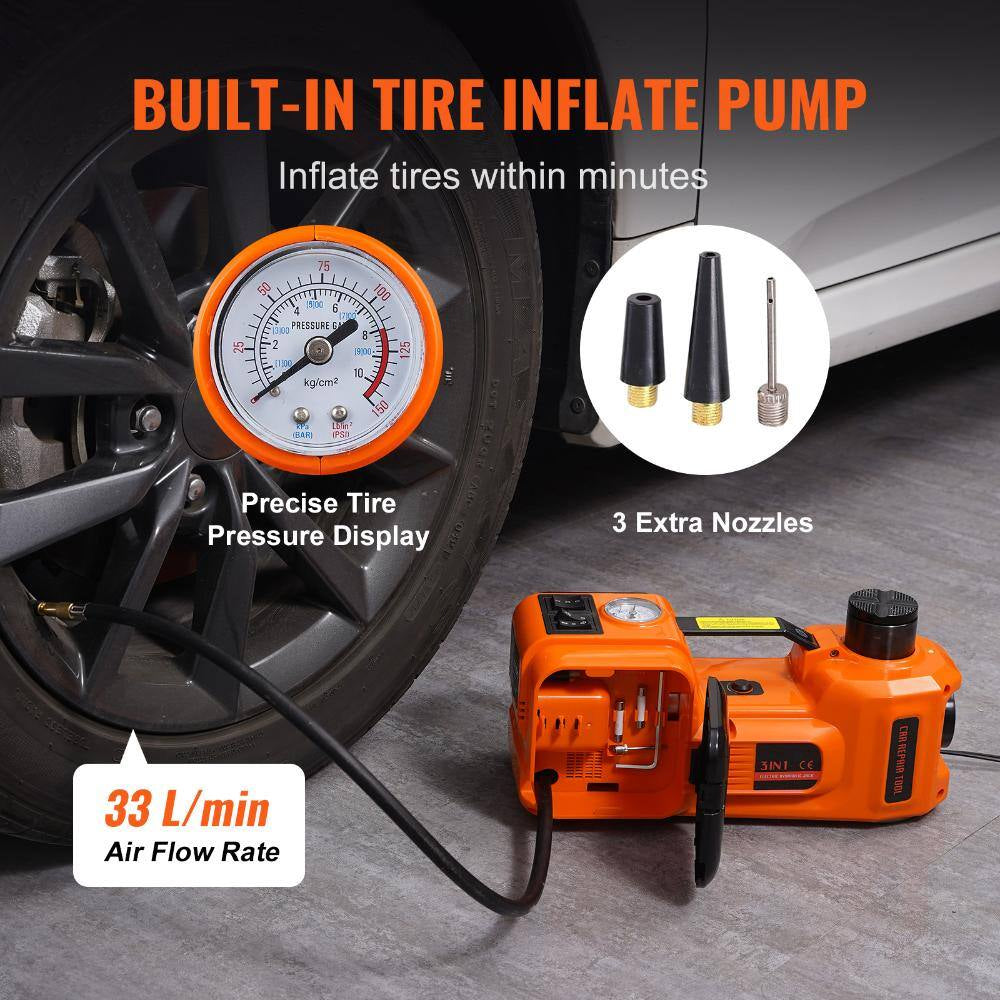 5 Ton Electric Car Jack, 11023Lb Hydraulic Jack with Built-In Inflatable Pump & LED Light for SUV Sedan Truck
