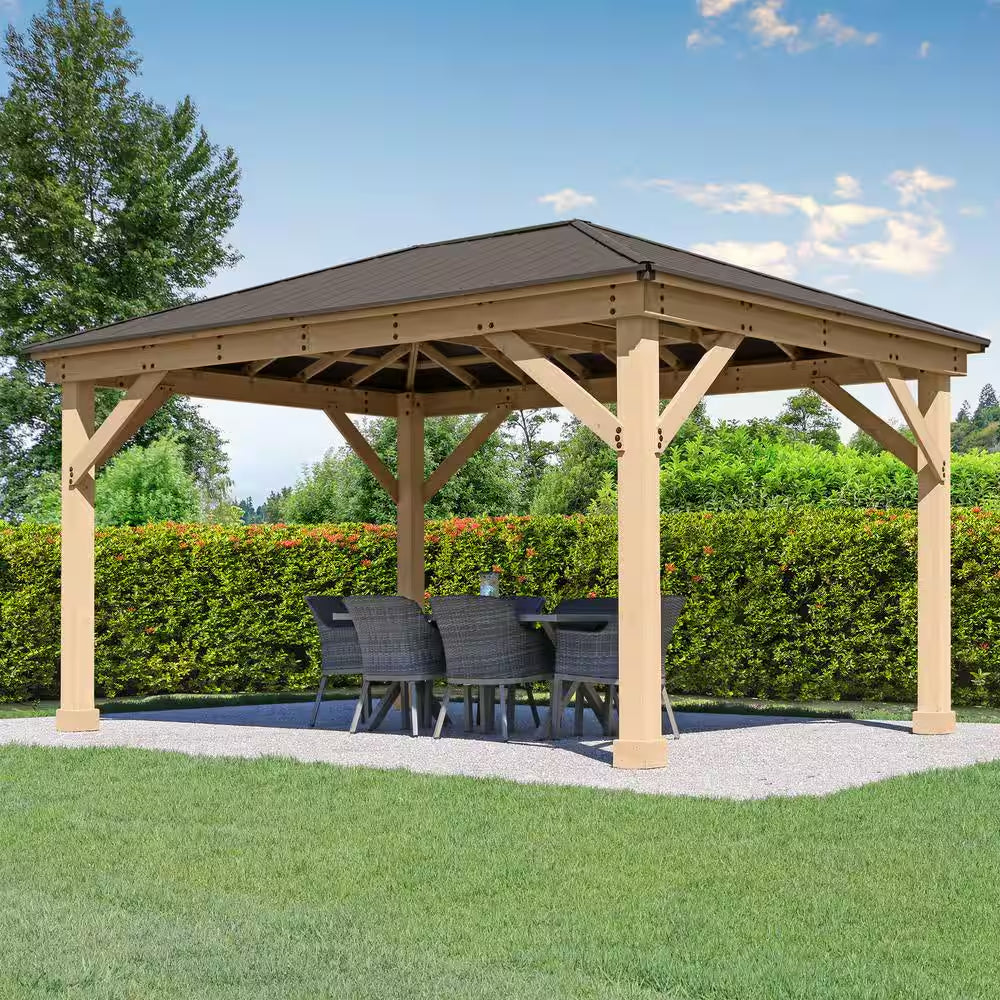 DIY Meridian 12 Ft. X 16 Ft. Cedar Wood Outdoor Gazebo Kit with Hartop Metal Roof - Permanent Covered Patio Shade