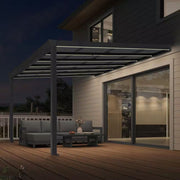 12 Ft. X 14 Ft. Gray Wall-Mounted Outdoor Pergola Aluminum Lean to Gazebo with PC Roof and IP67 LED Light
