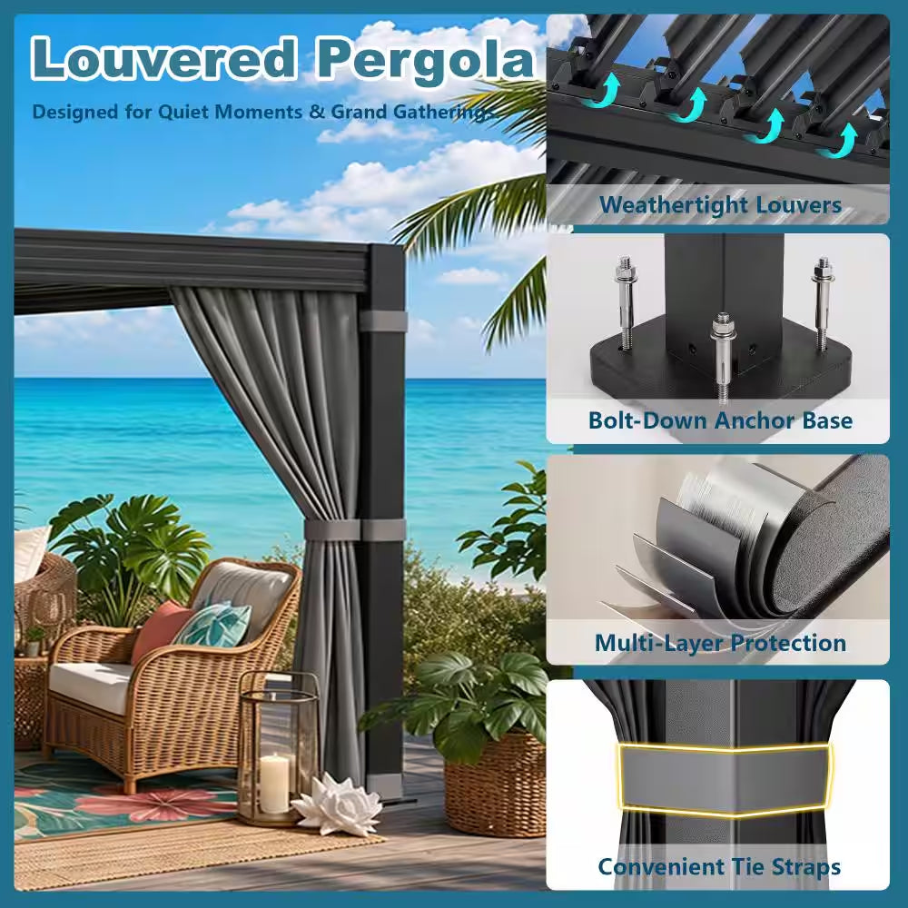 10 Ft. X 12 Ft. All-Weather Aluminum Pergola with Adjustable Louvered Roof
