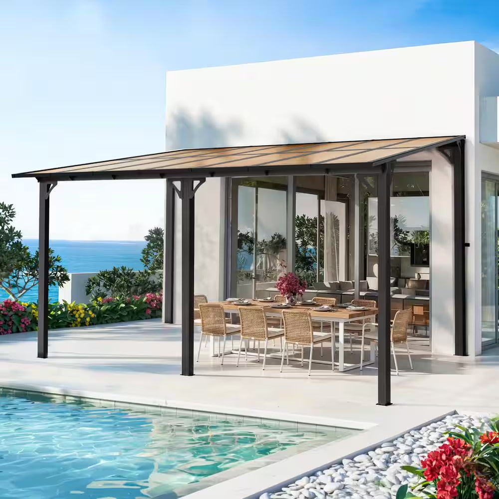 10 Ft. X 14 Ft. Outdoor Gazebo Pergola Aluminum Framed with Sloping Pitched Roof