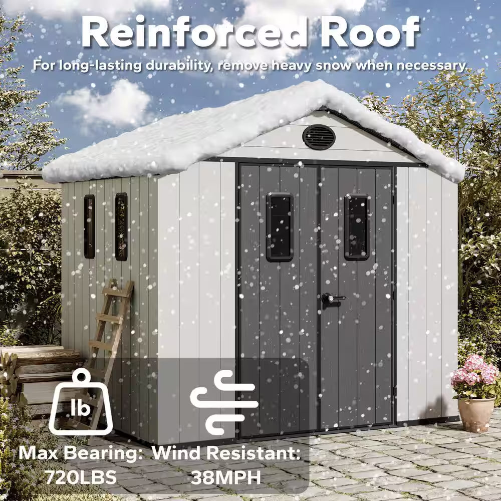 6 Ft. X 8 Ft. Durable Resin Garden Outdoor Storage Shed with Reinforced Floor and Lockable Door (48 Sq. Ft.)