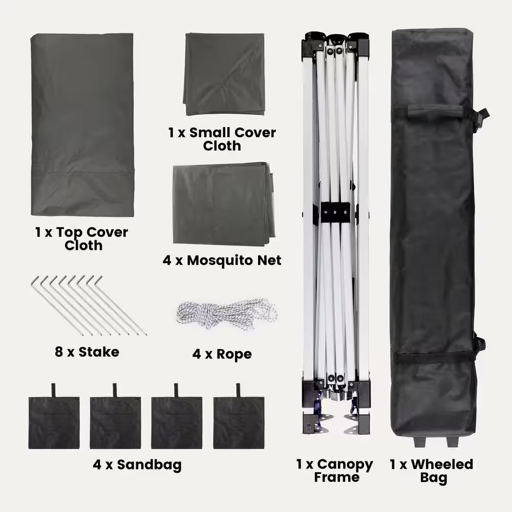 13 Ft. X 13 Ft. Pop up Gazebo Tent with Mosquito Netting, Outoor Canopy Tent for Lawn Backyard, Gray
