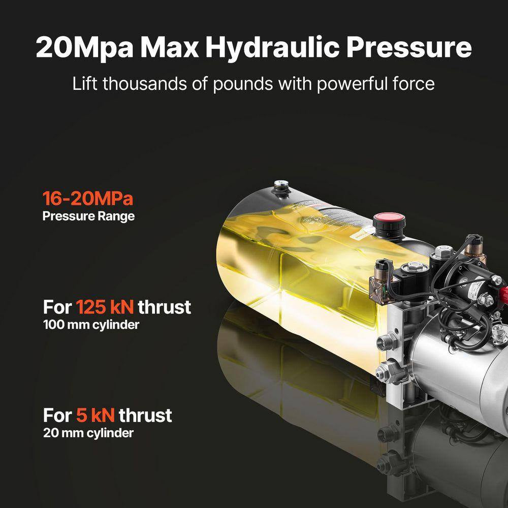 8 Qt. Hydraulic Power Unit, Double Acting Dump Trailer Pump, 3200 PSI Max Relief Pressure, 0.91 GPM Flow Rate DC 12-Volt